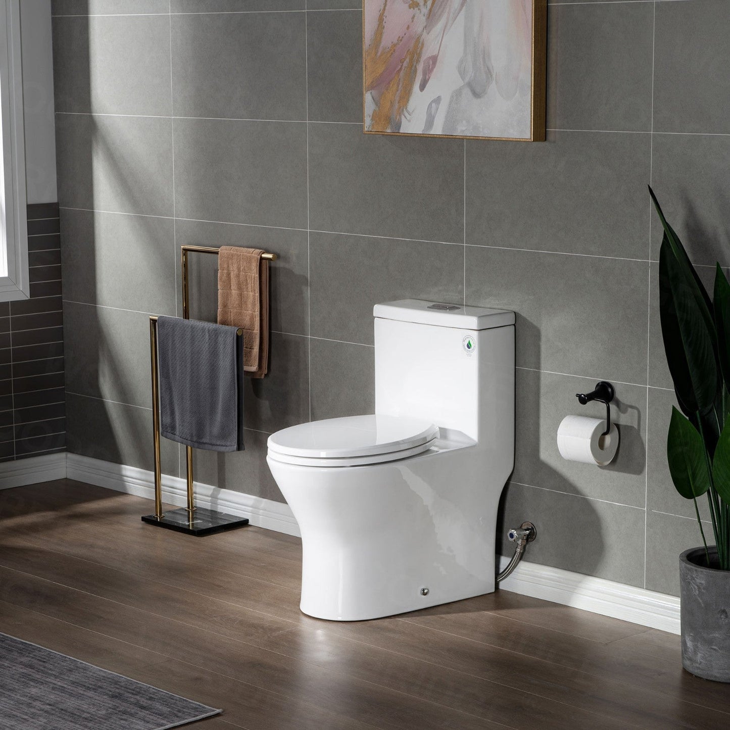 WOODBRIDGE One Piece Short Compact Bathroom Tiny Mini Commode Water Closet Dual Flush Concealed Trapway