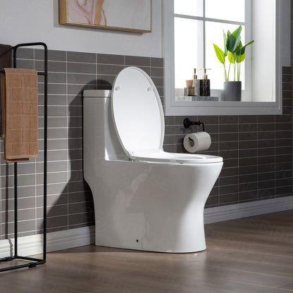 WOODBRIDGE One Piece Short Compact Bathroom Tiny Mini Commode Water Closet Dual Flush Concealed Trapway