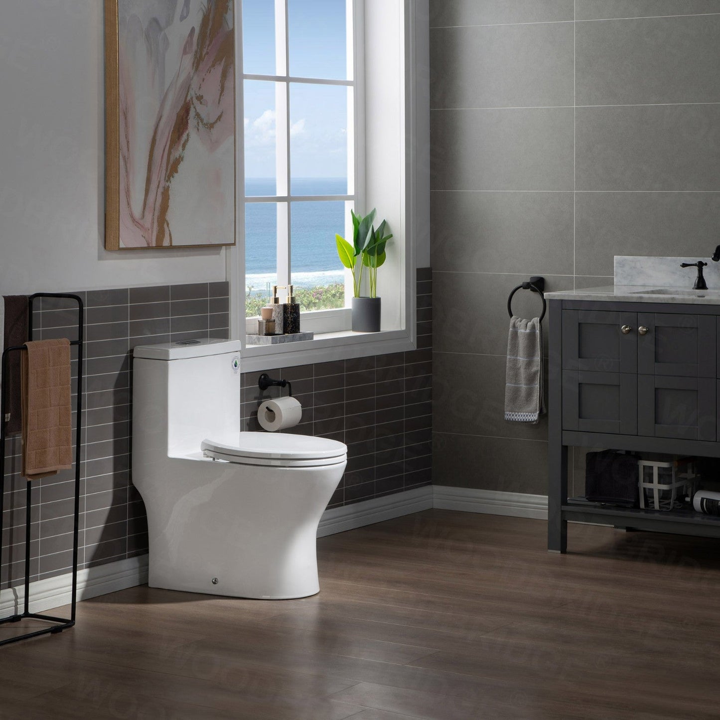 WOODBRIDGE One Piece Short Compact Bathroom Tiny Mini Commode Water Closet Dual Flush Concealed Trapway