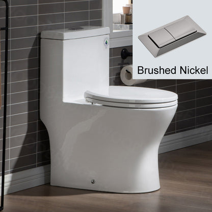 WOODBRIDGE One Piece Short Compact Bathroom Tiny Mini Commode Water Closet Dual Flush Concealed Trapway