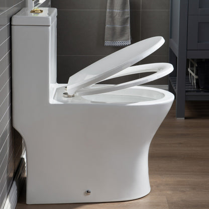 WOODBRIDGE One Piece Short Compact Bathroom Tiny Mini Commode Water Closet Dual Flush Concealed Trapway