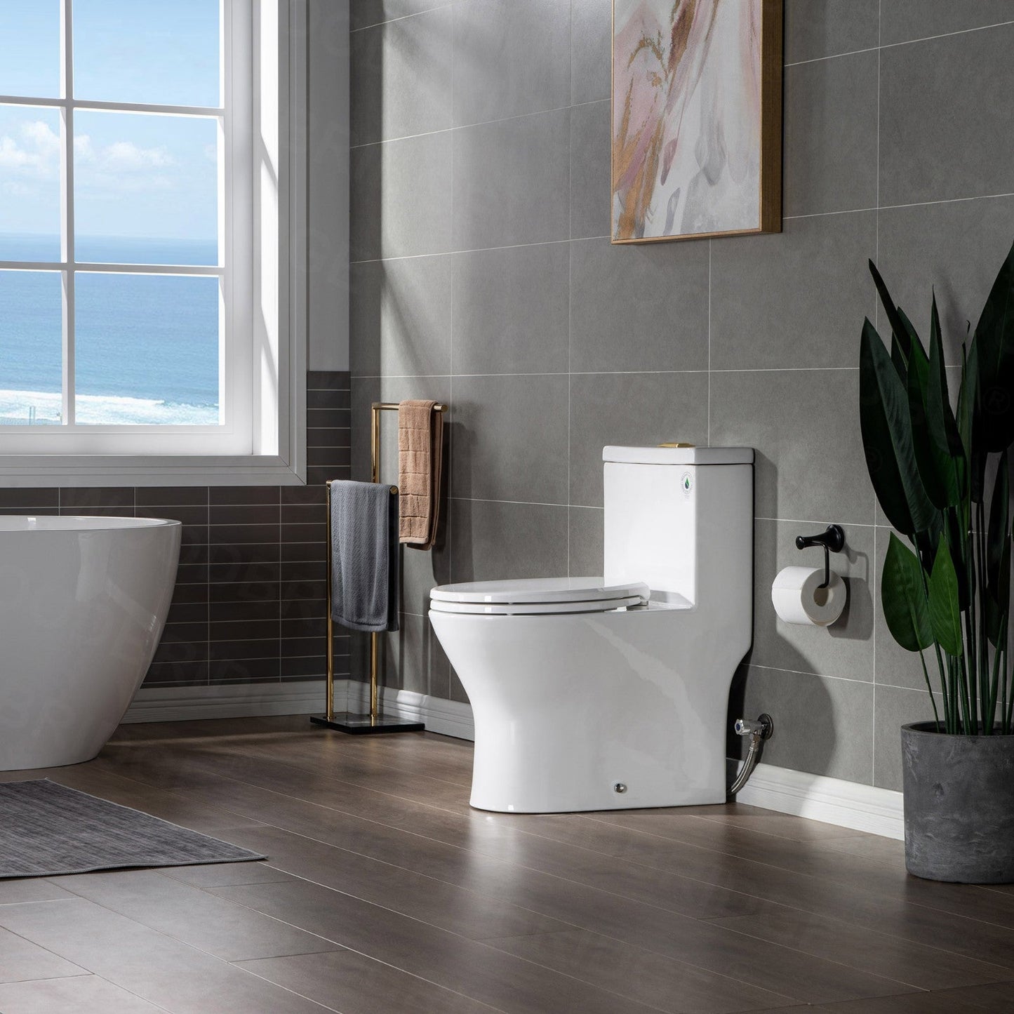 WOODBRIDGE One Piece Short Compact Bathroom Tiny Mini Commode Water Closet Dual Flush Concealed Trapway