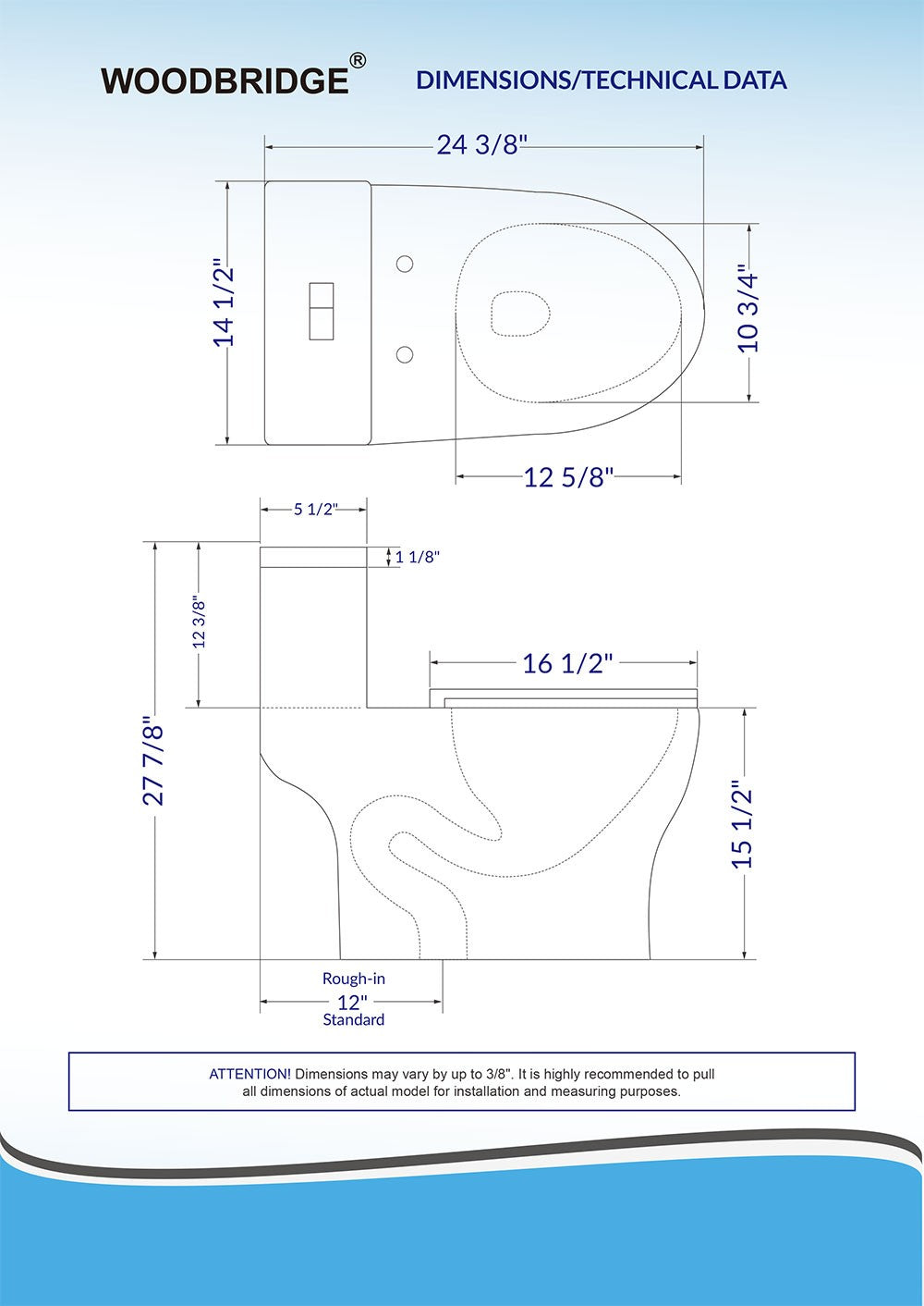 WOODBRIDGE One Piece Short Compact Bathroom Tiny Mini Commode Water Closet Dual Flush Concealed Trapway