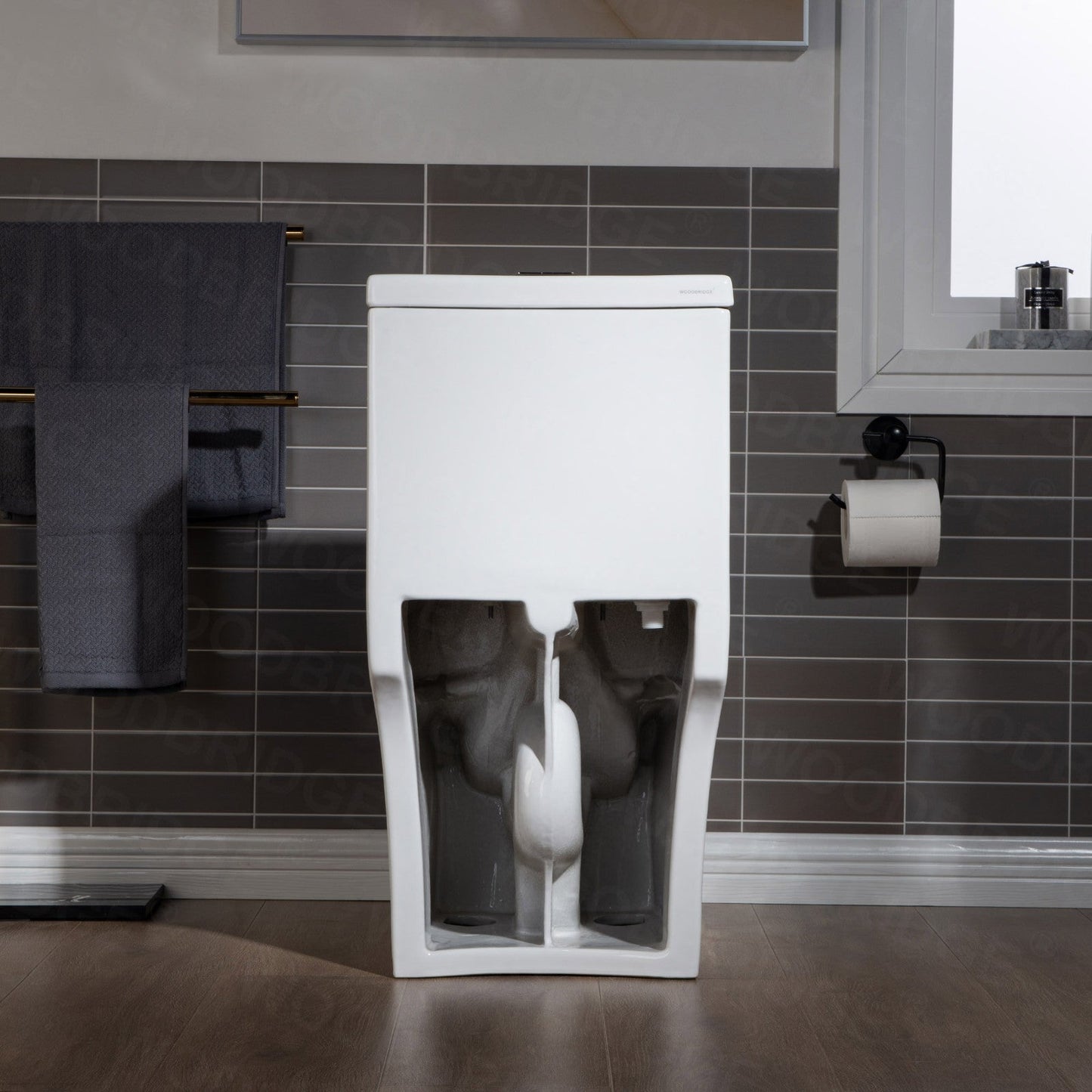 WOODBRIDGE One Piece Short Compact Bathroom Tiny Mini Commode Water Closet Dual Flush Concealed Trapway