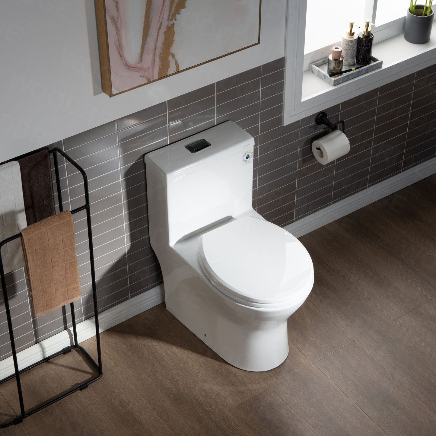 WOODBRIDGE One Piece Short Compact Bathroom Tiny Mini Commode Water Closet Dual Flush Concealed Trapway