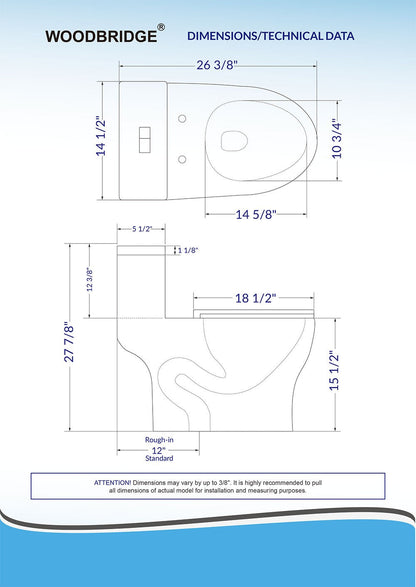 WOODBRIDGE Modern One Piece Dual Flush 1.28 GP Toilet,with Soft Closing Seat