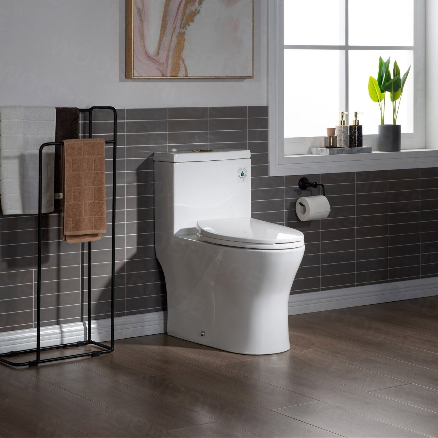 WOODBRIDGE Modern One Piece Dual Flush 1.28 GP Toilet,with Soft Closing Seat