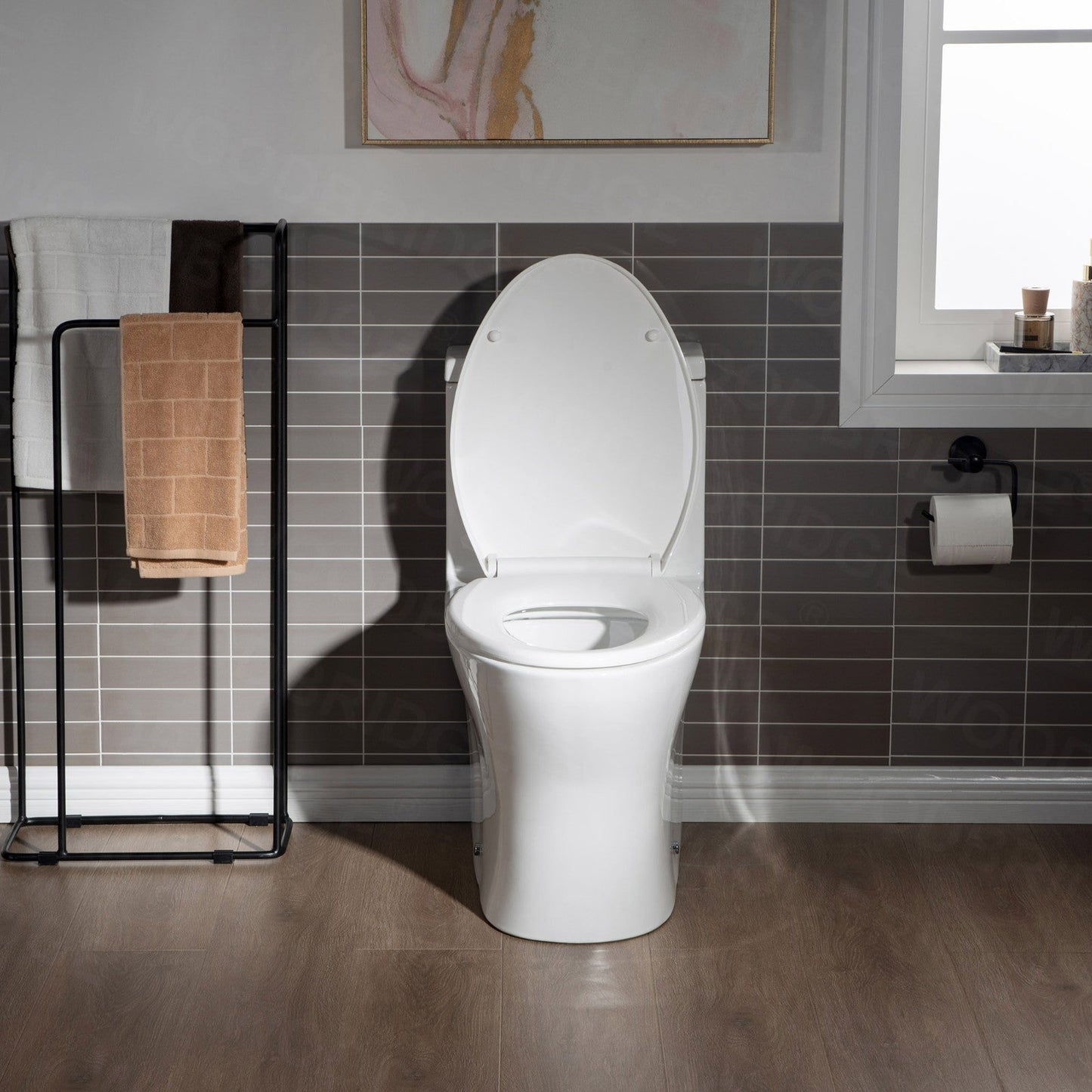 WOODBRIDGE Modern One Piece Dual Flush 1.28 GP Toilet,with Soft Closing Seat