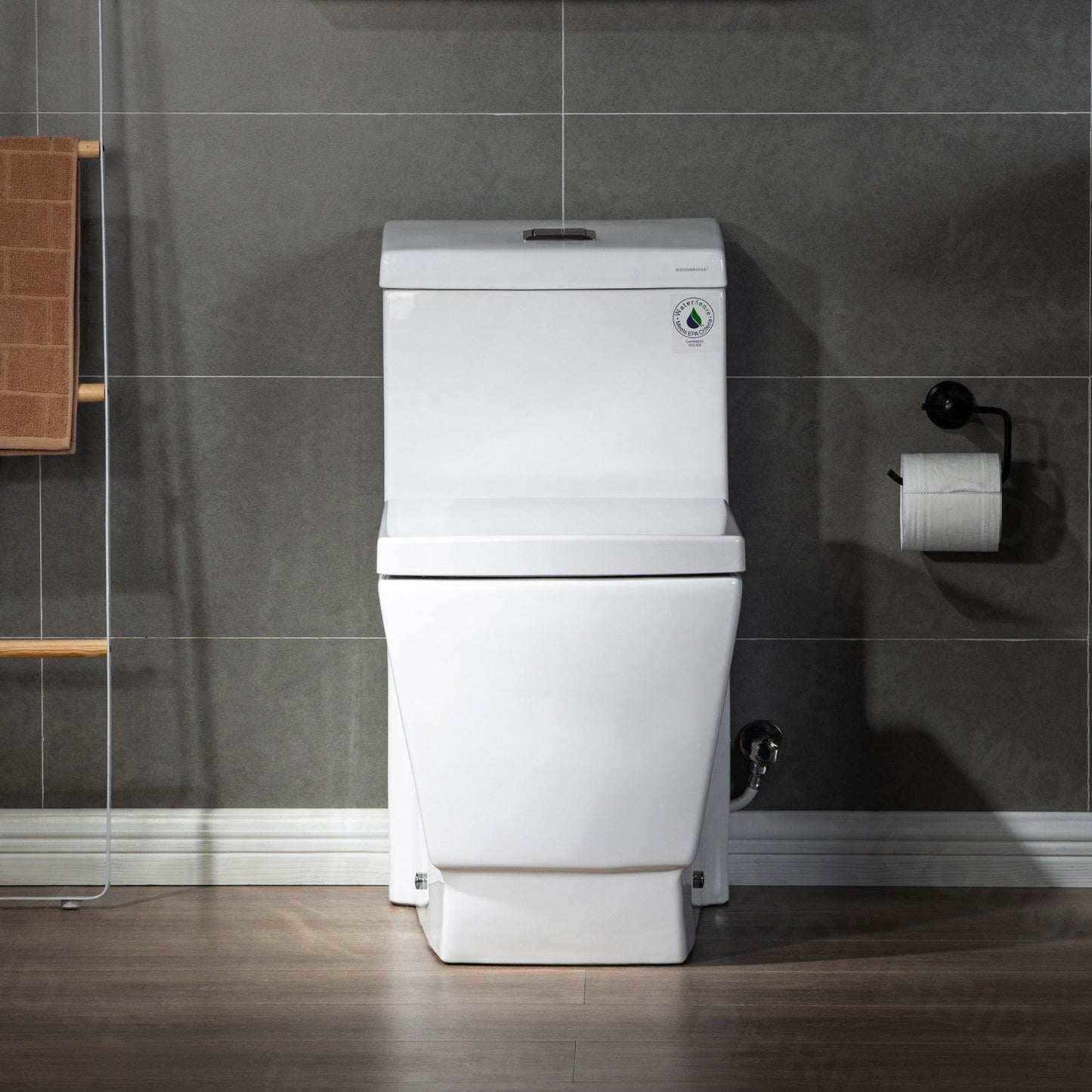 WOODBRIDGE Modern Square Design One Piece Dual Flush 1.28 GP Toilet,Chair Height with Soft Closing Seat