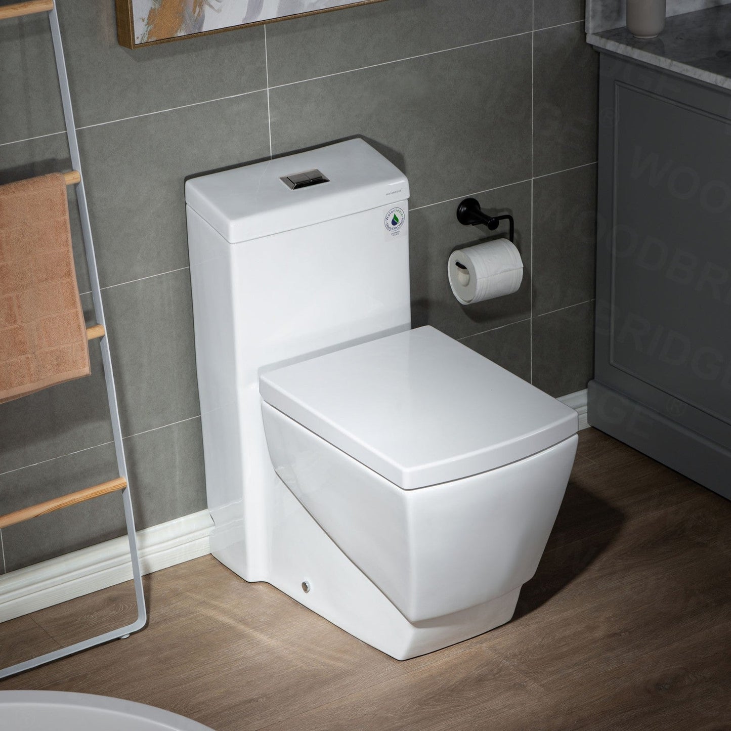 WOODBRIDGE Modern Square Design One Piece Dual Flush 1.28 GP Toilet,Chair Height with Soft Closing Seat