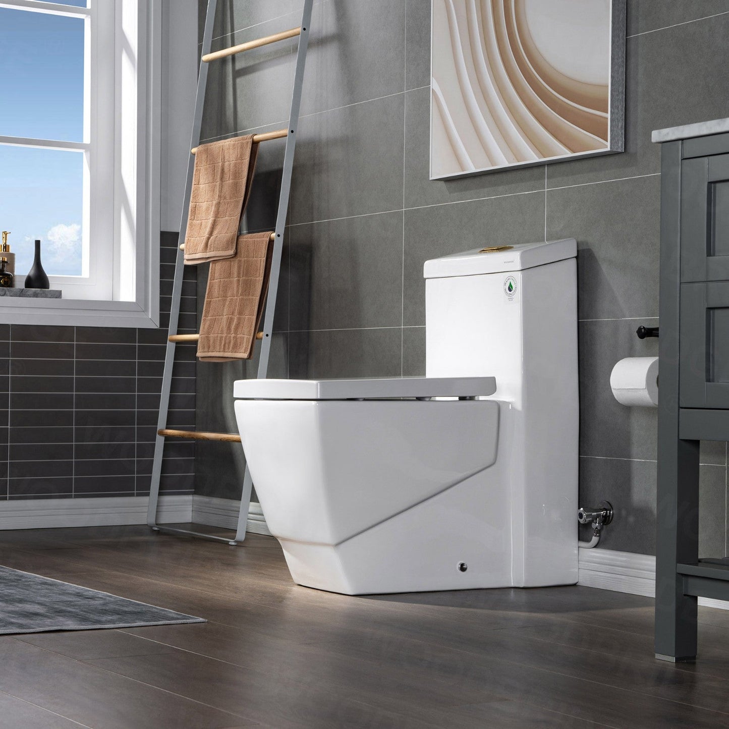 WOODBRIDGE Modern Square Design One Piece Dual Flush 1.28 GP Toilet,Chair Height with Soft Closing Seat
