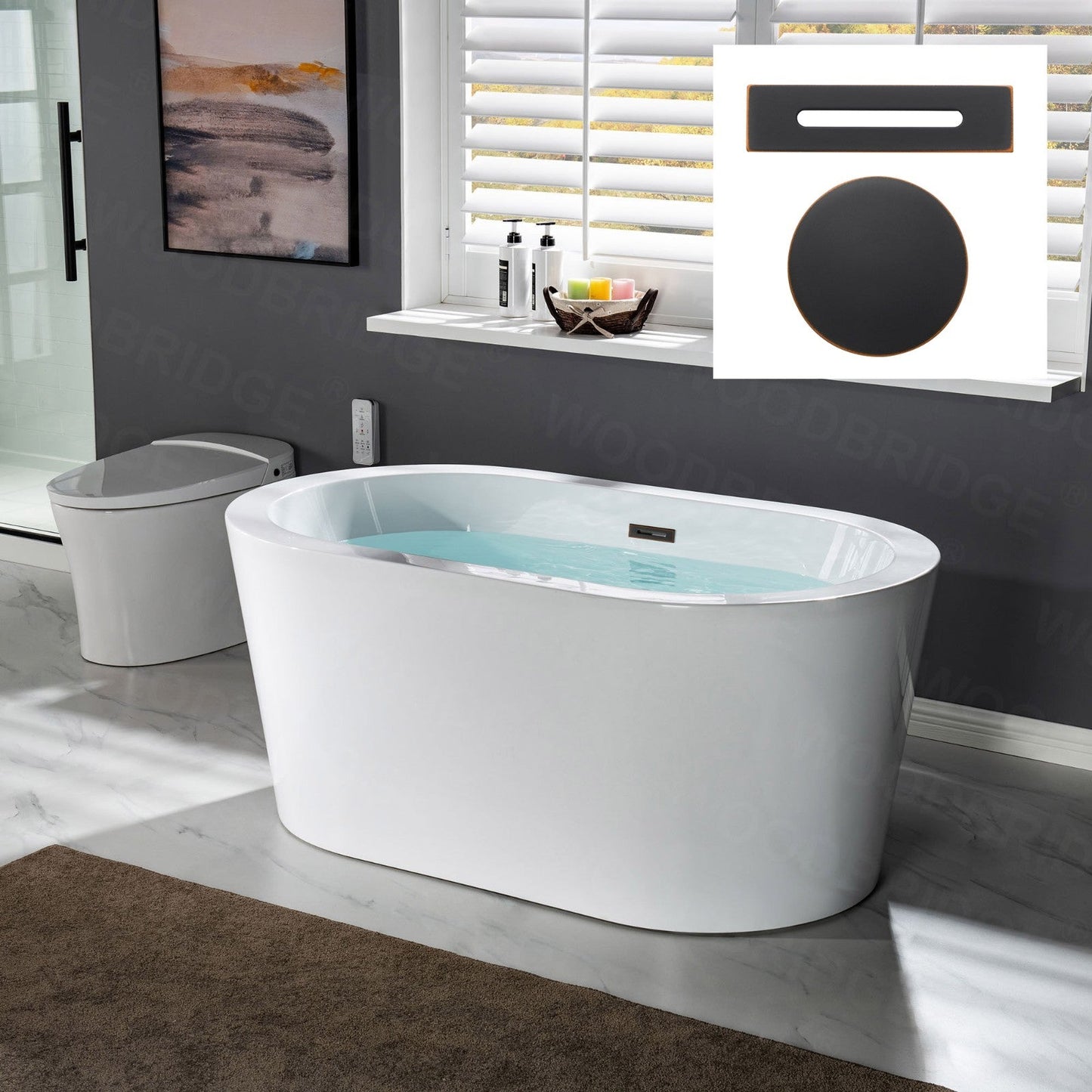 WOODBRIDGE BTA0088 56" Acrylic Freestanding Bathtub Contemporary Soaking Tub