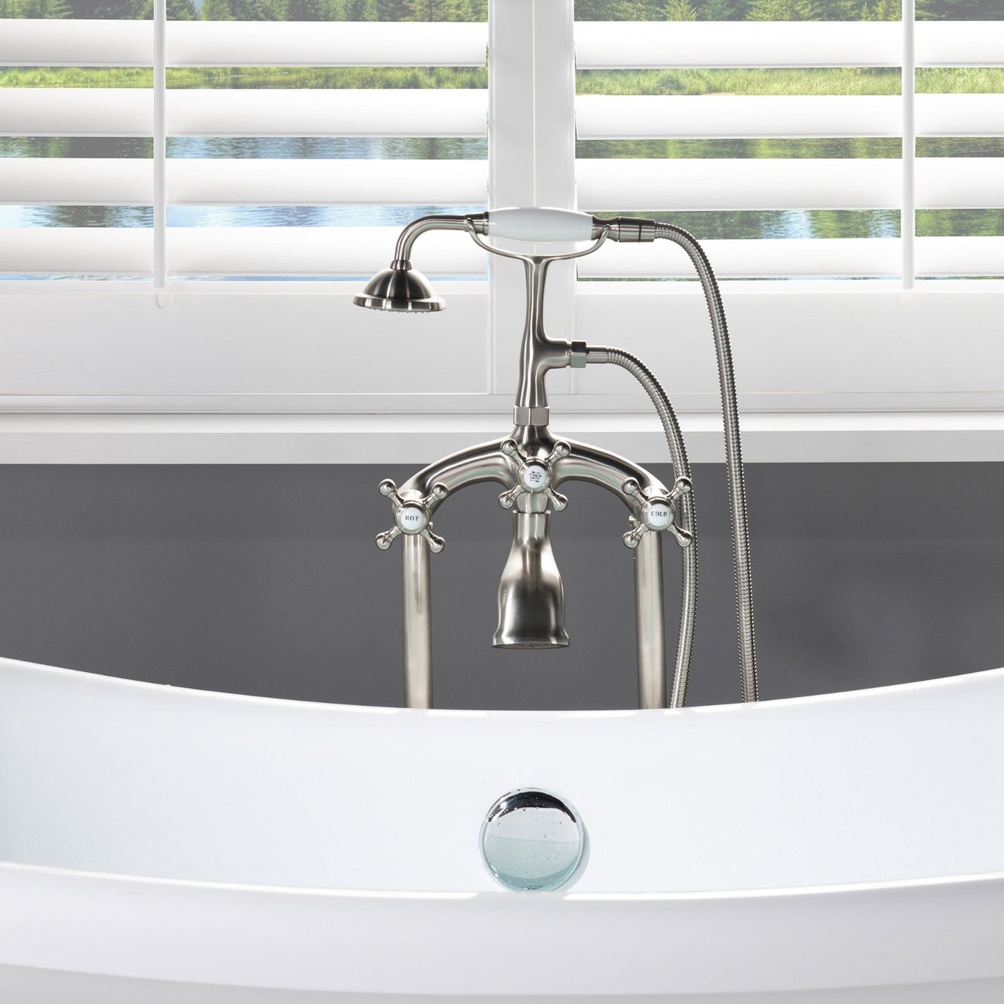 WOODBRIDGE F0018BN Freestanding Clawfoot Tub Filler Faucet with Hand Shower and Hose