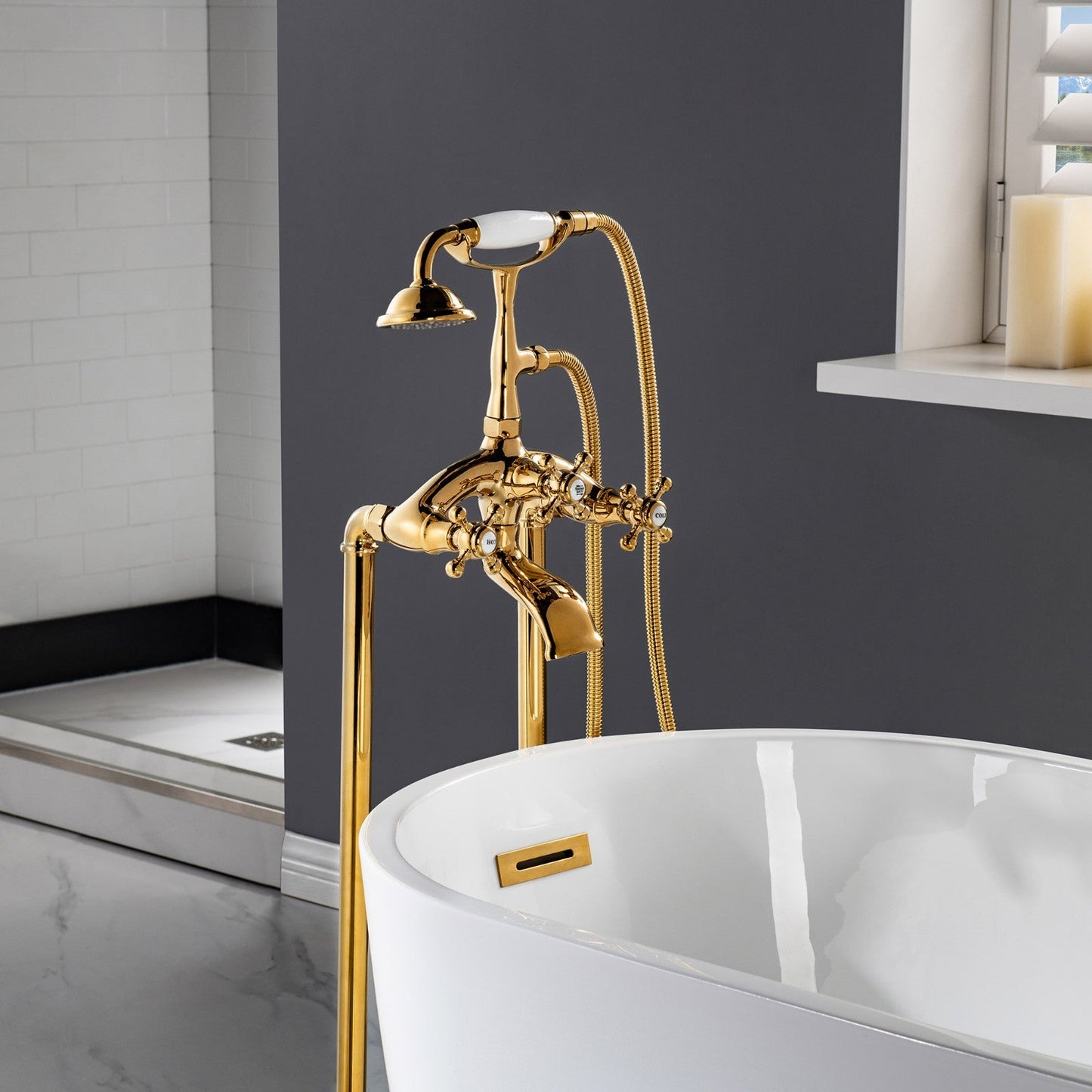 WOODBRIDGE F0018BN Freestanding Clawfoot Tub Filler Faucet with Hand Shower and Hose