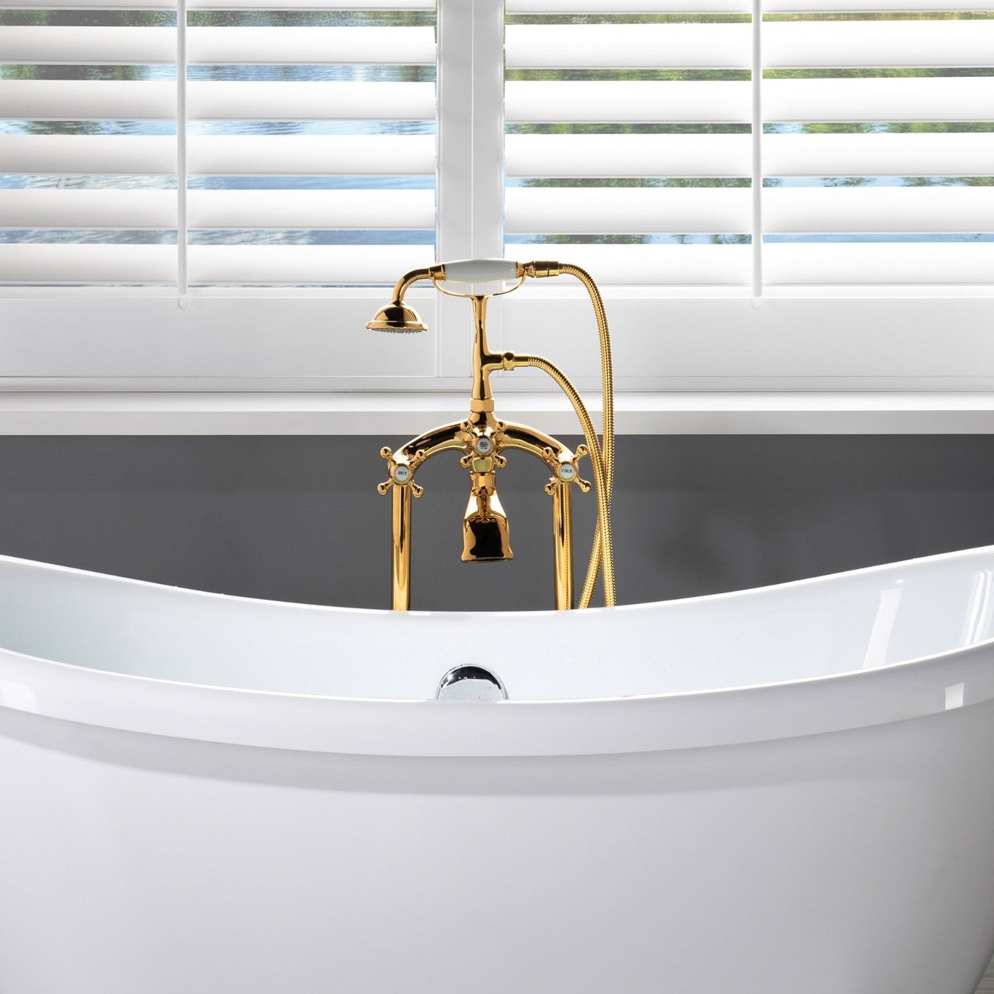WOODBRIDGE F0018BN Freestanding Clawfoot Tub Filler Faucet with Hand Shower and Hose