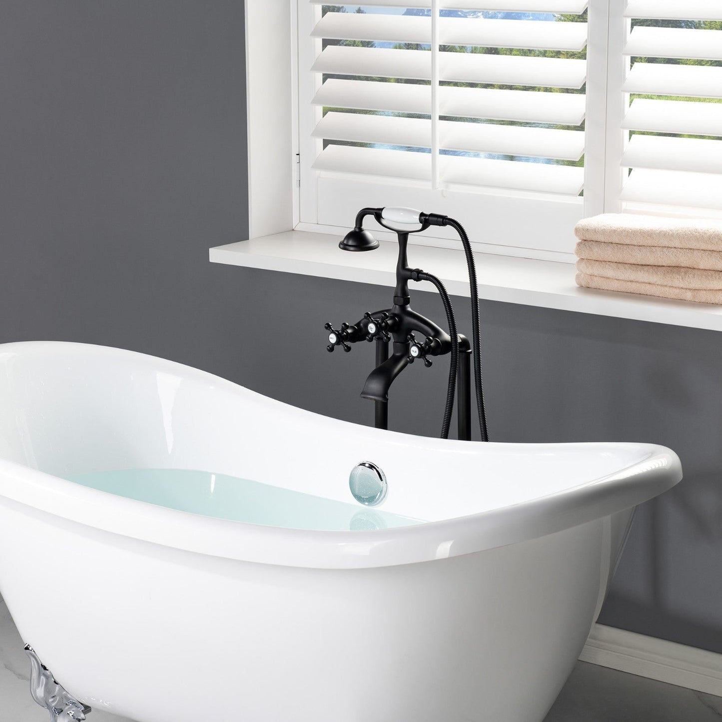 WOODBRIDGE F0018BN Freestanding Clawfoot Tub Filler Faucet with Hand Shower and Hose