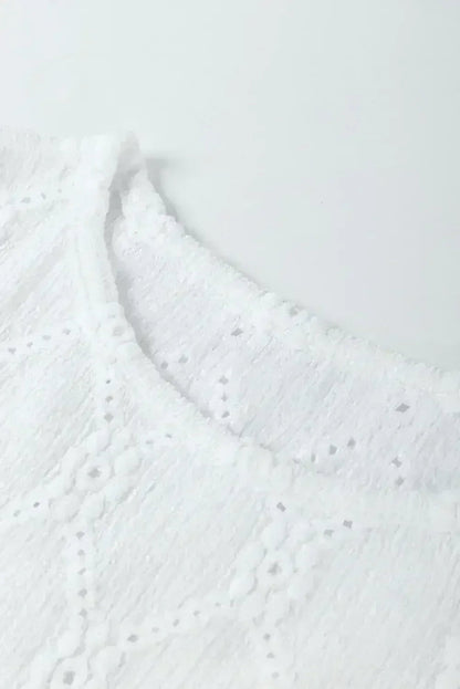 White Embroidered Floral Geometric Button Short Sleeve Top | Femstylo