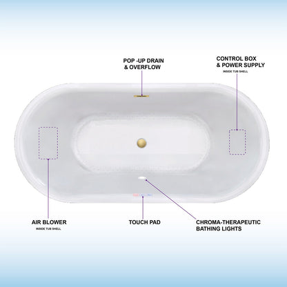 WOODBRIDGE 67" Contemporary Freestanding Acrylic Air Bubble Soaking Bathtub
