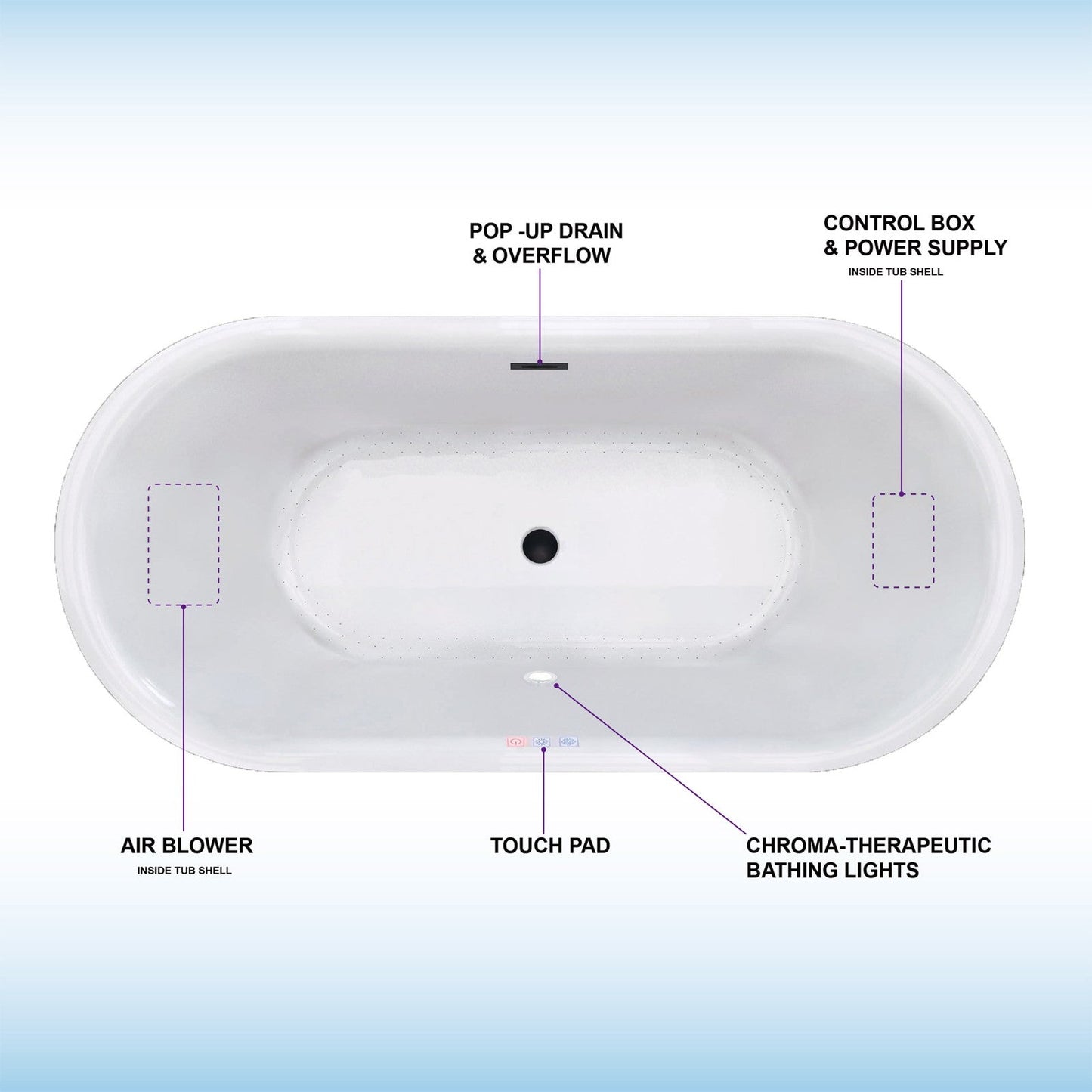 WOODBRIDGE 67" Contemporary Freestanding Acrylic Air Bubble Soaking Bathtub