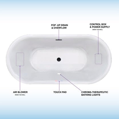 WOODBRIDGE 67" Contemporary Freestanding Acrylic Air Bubble Soaking Bathtub