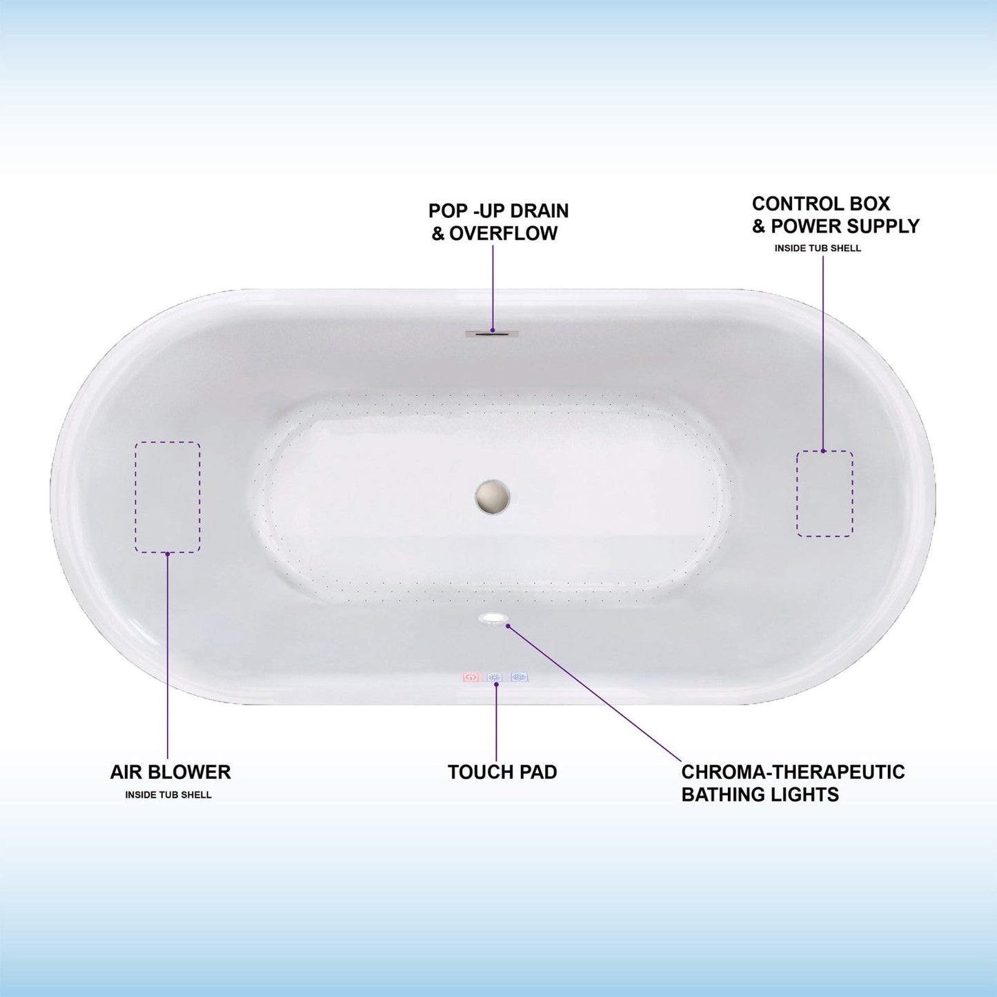 WOODBRIDGE 67" Contemporary Freestanding Acrylic Air Bubble Soaking Bathtub