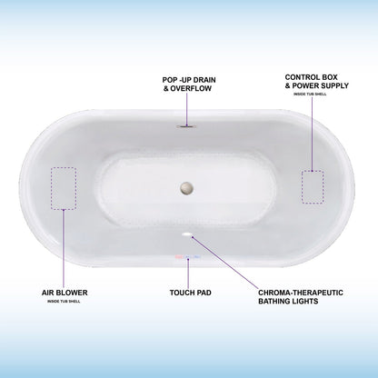 WOODBRIDGE 67" Contemporary Freestanding Acrylic Air Bubble Soaking Bathtub