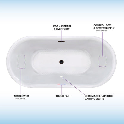 WOODBRIDGE 67" Contemporary Freestanding Acrylic Air Bubble Soaking Bathtub