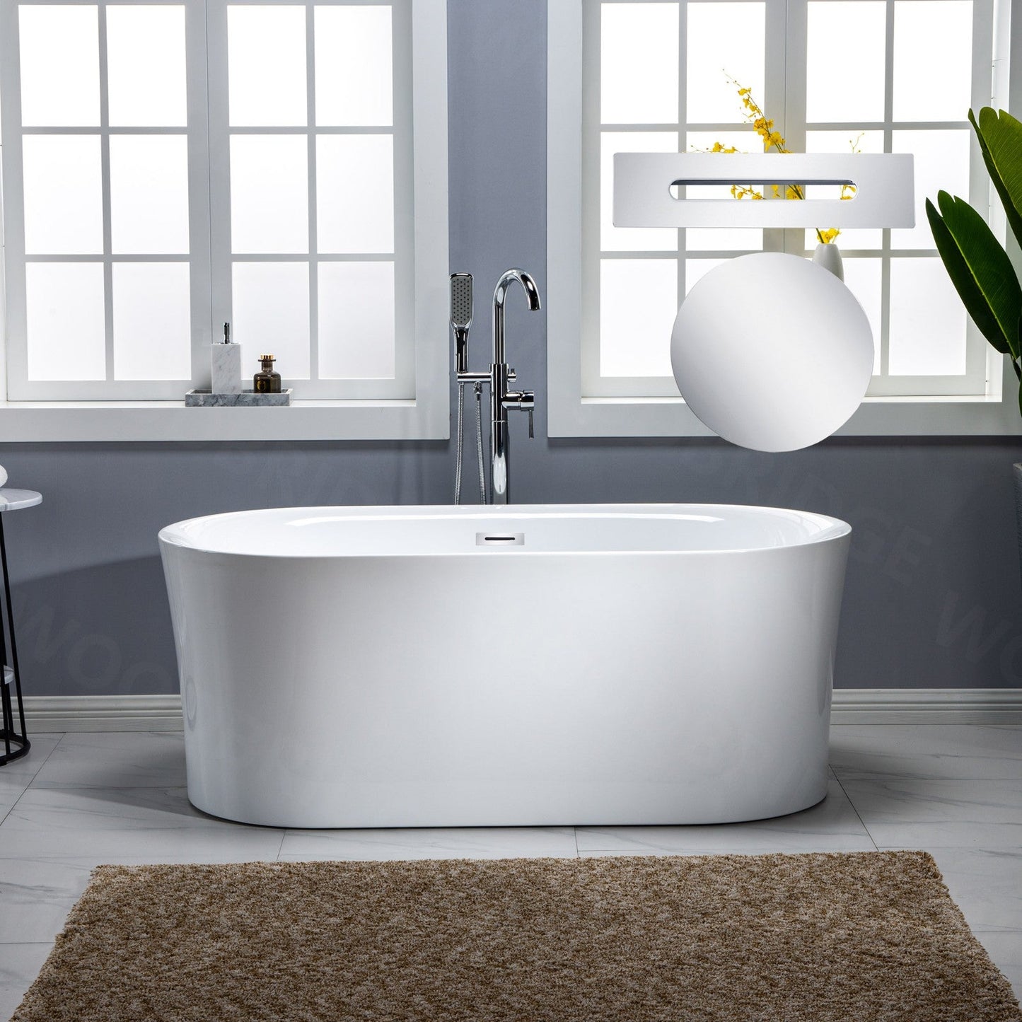 WOODBRIDGE 59" Contemporary Freestanding Acrylic Air Bubble Soaking Bathtub