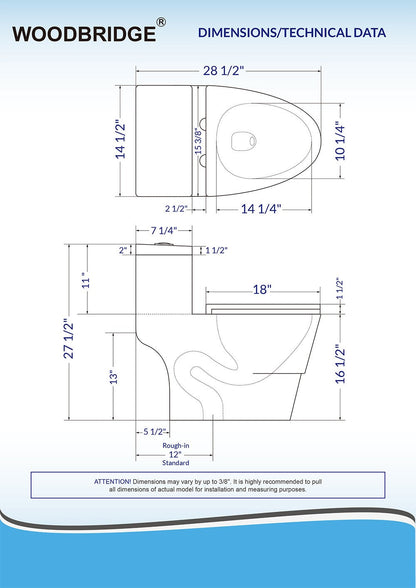 WOODBRIDGEE One Piece Toilet with Soft Closing Seat, Chair Height, 1.28 GPF Dual, Water Sensed, 1000 Gram MaP Flushing Score Toilet, Biscuit