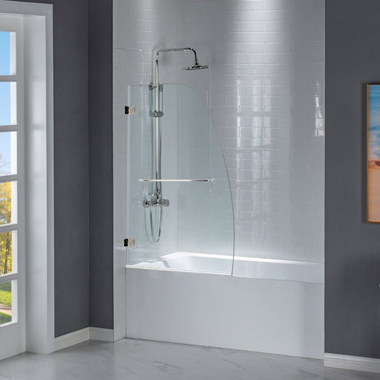 WOODBRIDGE MTDB3458-B, Frameless Hinged Bathtub Shower, 5/16" Tempered Panel, 34" W x 58" H Tub Glass Door, Include Towel Bar