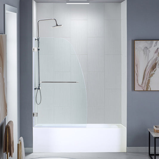 WOODBRIDGE MTDB3458-B, Frameless Hinged Bathtub Shower, 5/16" Tempered Panel, 34" W x 58" H Tub Glass Door, Include Towel Bar