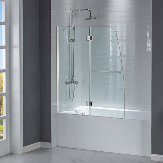 WOODBRIDGE MTDB4958-B, Frameless Hinged Bathtub Shower, 5/16" Tempered Panel, 48-3/8" W x 58" H Tub Glass Door, Include Support Bar