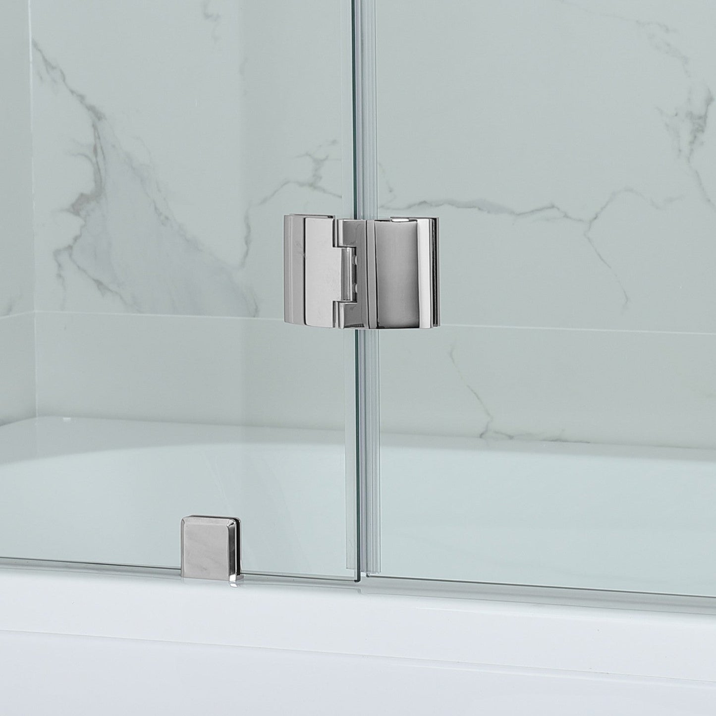 WOODBRIDGE MTDB4958-B, Frameless Hinged Bathtub Shower, 5/16" Tempered Panel, 48-3/8" W x 58" H Tub Glass Door, Include Support Bar
