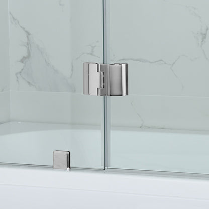 WOODBRIDGE MTDB4958-B, Frameless Hinged Bathtub Shower, 5/16" Tempered Panel, 48-3/8" W x 58" H Tub Glass Door, Include Support Bar