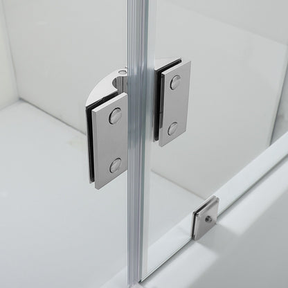 WOODBRIDGE MTDB4958-B, Frameless Hinged Bathtub Shower, 5/16" Tempered Panel, 48-3/8" W x 58" H Tub Glass Door, Include Support Bar