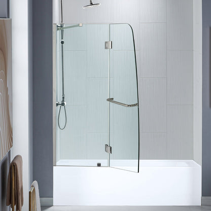 WOODBRIDGE MTDB4958-B, Frameless Hinged Bathtub Shower, 5/16" Tempered Panel, 48-3/8" W x 58" H Tub Glass Door, Include Support Bar