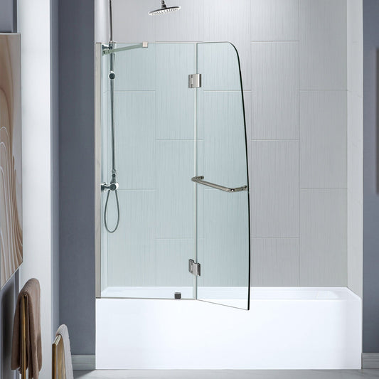 WOODBRIDGE MTDB4958-B, Frameless Hinged Bathtub Shower, 5/16" Tempered Panel, 48-3/8" W x 58" H Tub Glass Door, Include Support Bar