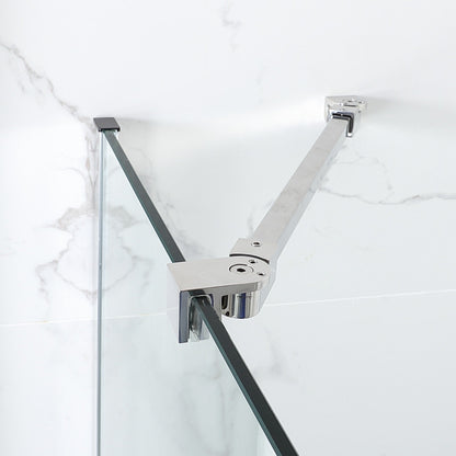 WOODBRIDGE MTDB4958-B, Frameless Hinged Bathtub Shower, 5/16" Tempered Panel, 48-3/8" W x 58" H Tub Glass Door, Include Support Bar