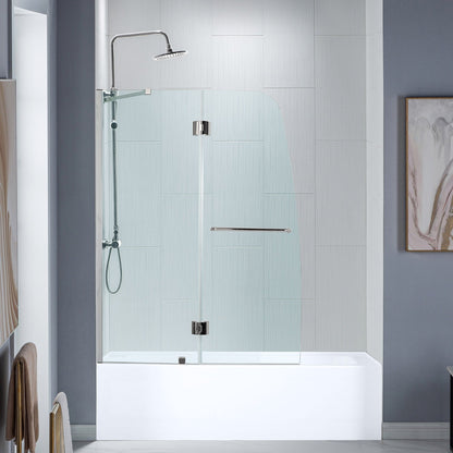 WOODBRIDGE MTDB4958-B, Frameless Hinged Bathtub Shower, 5/16" Tempered Panel, 48-3/8" W x 58" H Tub Glass Door, Include Support Bar