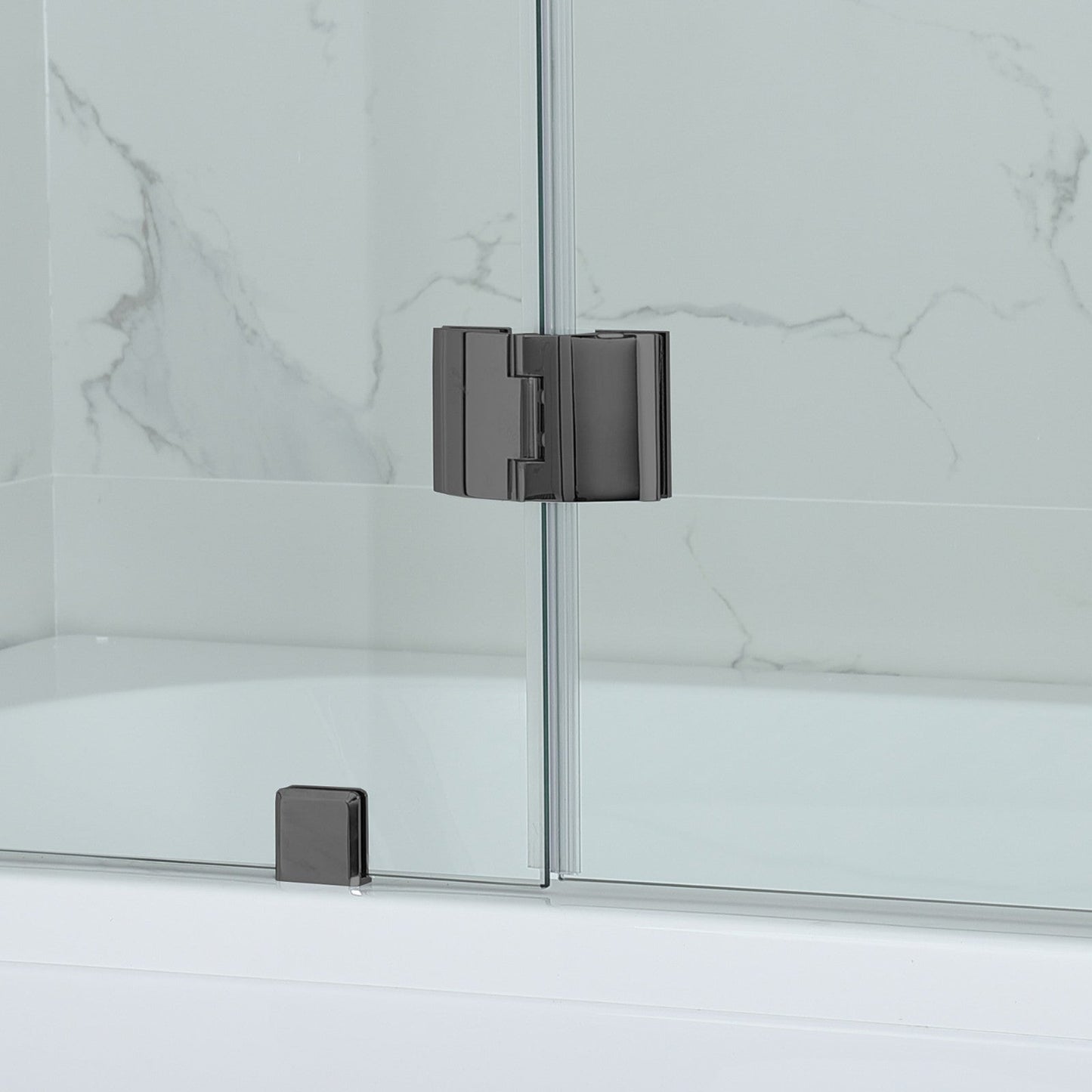 WOODBRIDGE MTDB4958-B, Frameless Hinged Bathtub Shower, 5/16" Tempered Panel, 48-3/8" W x 58" H Tub Glass Door, Include Support Bar
