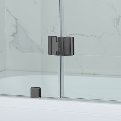 WOODBRIDGE MTDB4958-B, Frameless Hinged Bathtub Shower, 5/16" Tempered Panel, 48-3/8" W x 58" H Tub Glass Door, Include Support Bar