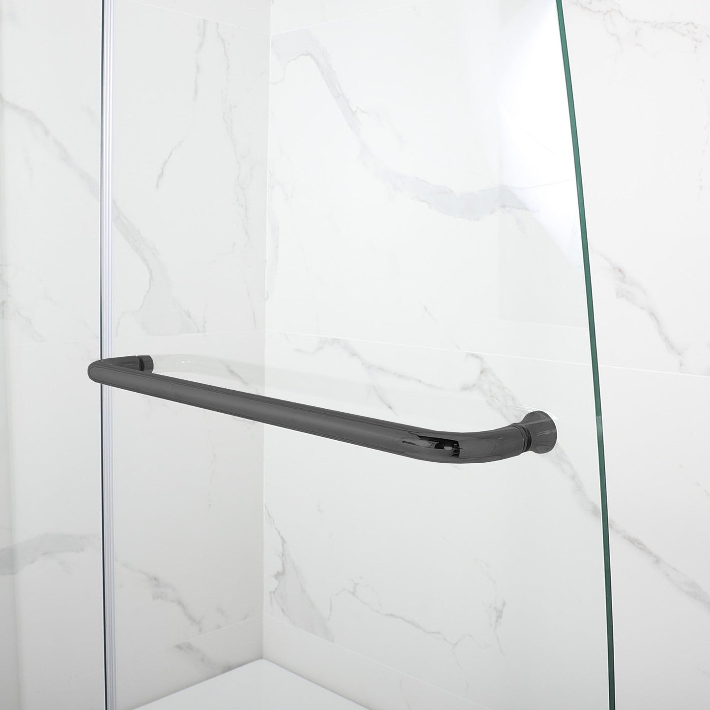 WOODBRIDGE MTDB4958-B, Frameless Hinged Bathtub Shower, 5/16" Tempered Panel, 48-3/8" W x 58" H Tub Glass Door, Include Support Bar