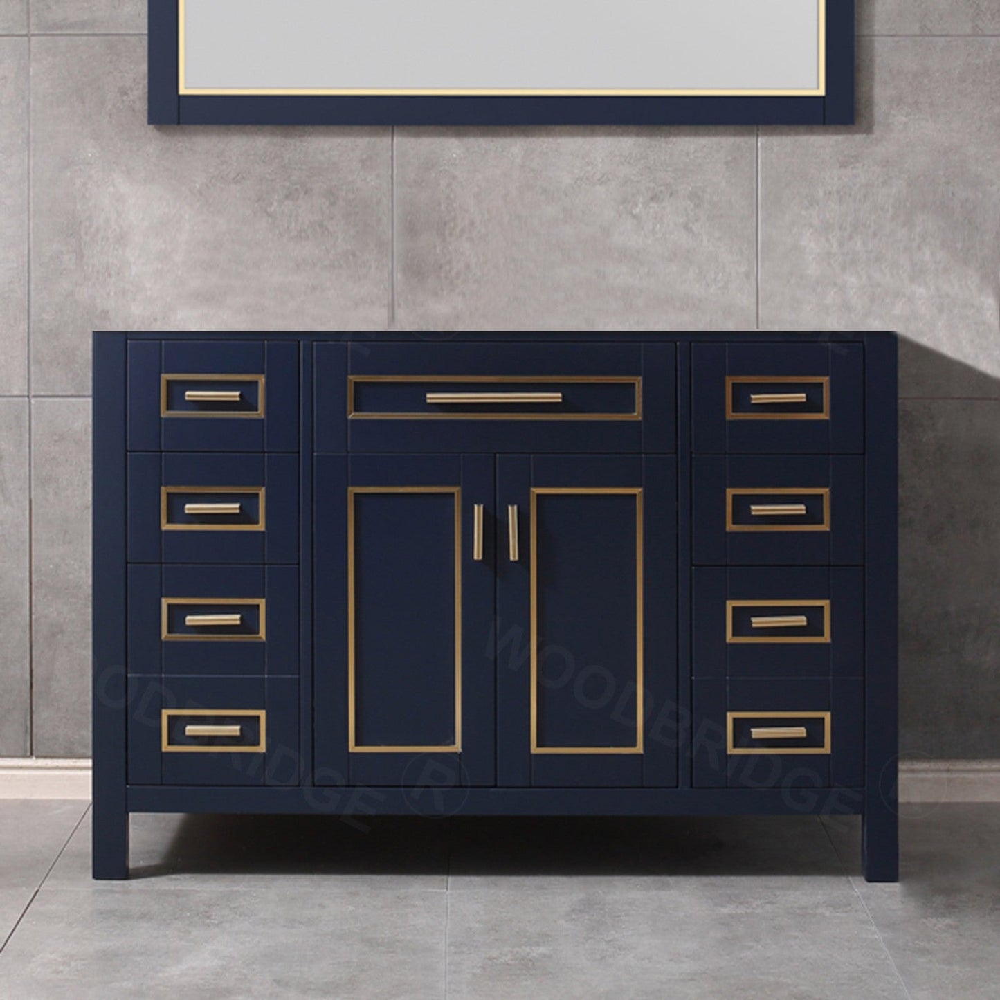 WOODBRIDGE Milan 48"x21"x33" Solid Wood Bath Vanities Cabinet Only without Top, Navy Blue, Milan 4821-NB