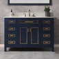 Milan 49” Floor Mounted Single Basin Vanity Set with Solid Wood Cabinet in Navy Blue and Engineered stone composite Vanity Top in Carrara White with Pre-installed Undermount Rectangle Bathroom Sink and Pre-Drilled 3-Hole for 8-inch Widespread Faucet