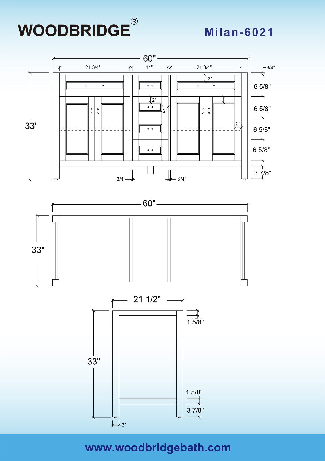 Milan 61” Floor Mounted Single Basin Vanity Set with Solid Wood Cabinet in White and Engineered stone composite Vanity Top in Carrara White with Pre-installed Undermount Rectangle Bathroom Sink in White and Pre-Drilled 3-Hole for 8”Widespread Faucet