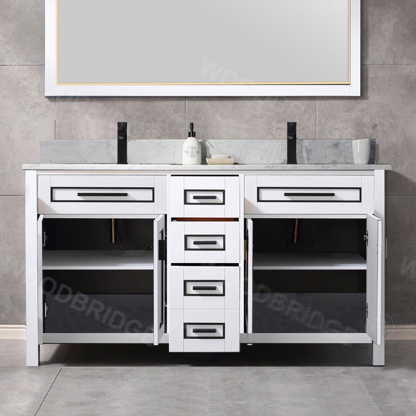 WOODBRIDGE Milan 61” Floor Mounted Single Basin Vanity Set with Solid Wood Cabinet