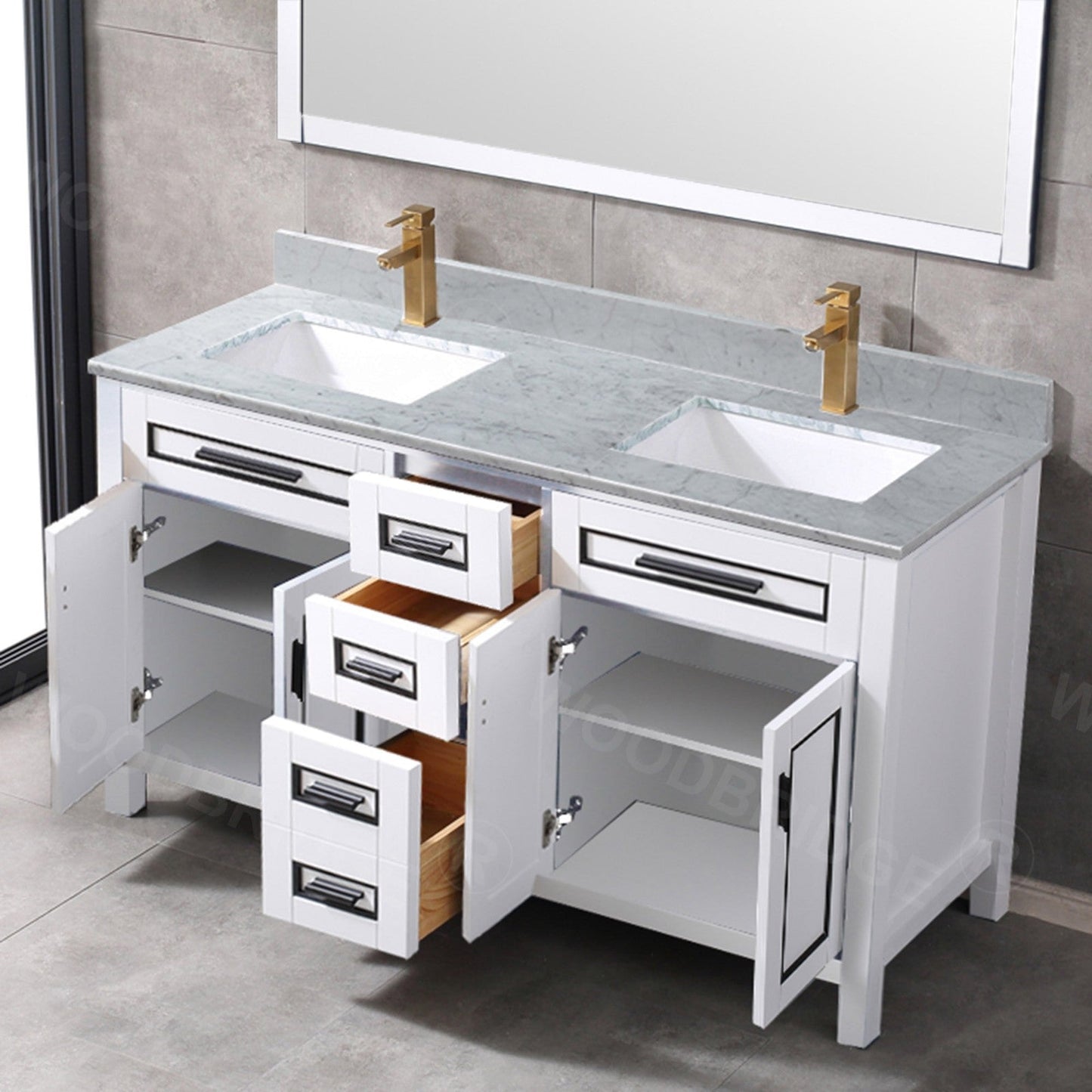 WOODBRIDGE Milan 61” Floor Mounted Single Basin Vanity Set with Solid Wood Cabinet