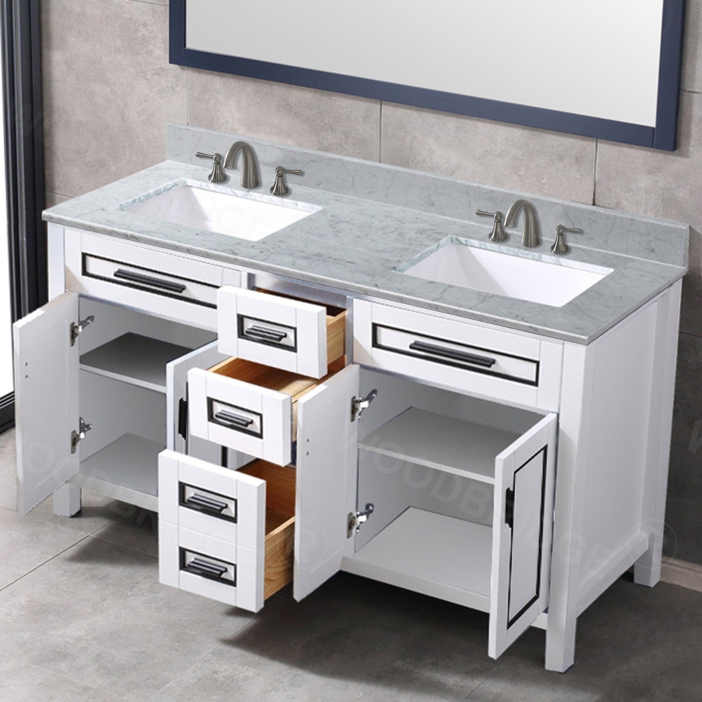 WOODBRIDGE Milan 61” Floor Mounted Single Basin Vanity Set with Solid Wood Cabinet