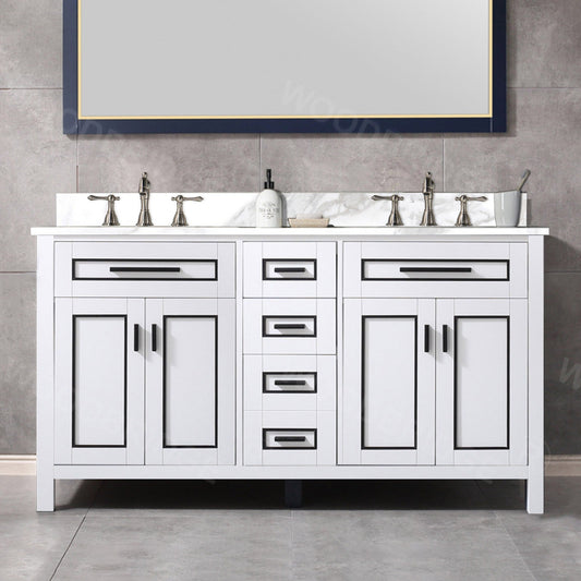 WOODBRIDGE Milan 61” Floor Mounted Single Basin Vanity Set with Solid Wood Cabinet