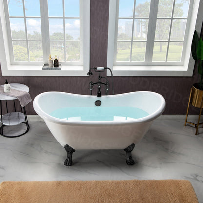 WOODBRIDGE 59" Heavy Duty Acrylic Double Slipper Clawfoot Bath Tub